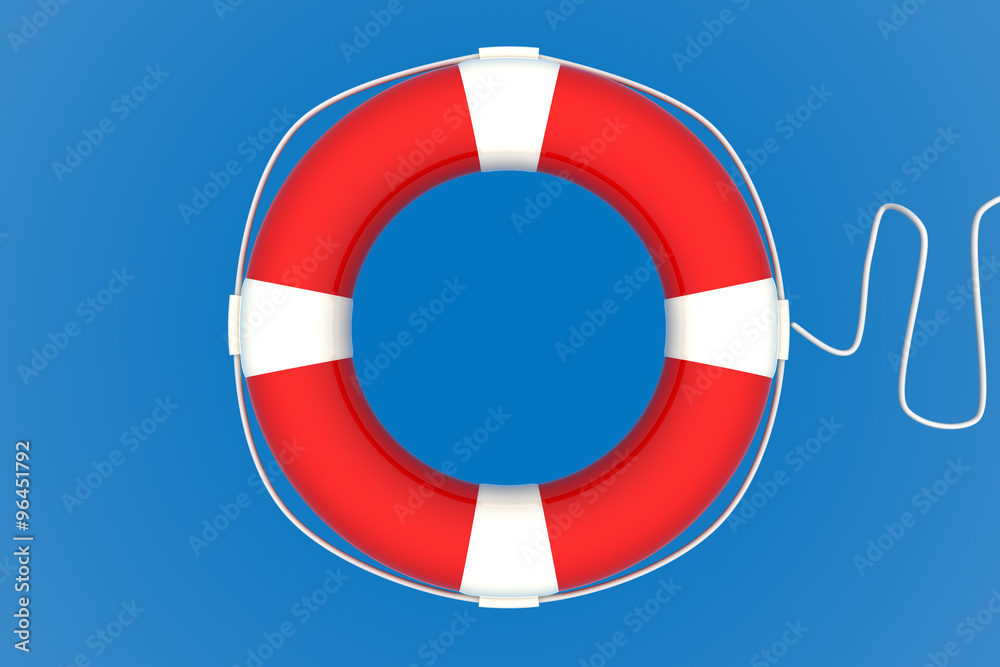 Red Life Buoy Chain on Isolated blue Background. Red Life Buoy Chain on Isolated blue Background.