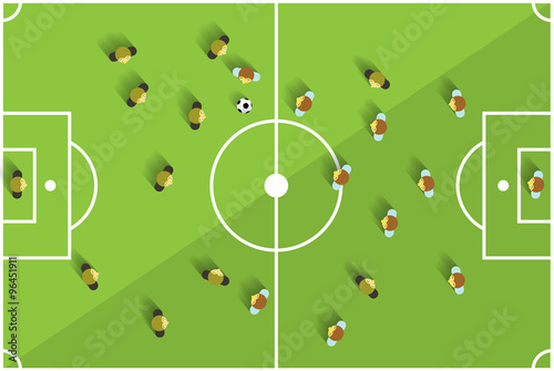 Top View Football Playground with Players Vector