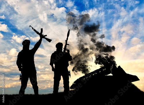 Silhouette of the terrorists and the plane crashed