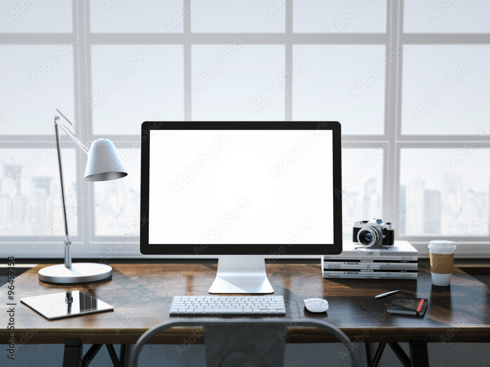 Stylish workplace in the modern loft interior. Stylish workplace in the modern loft interior.