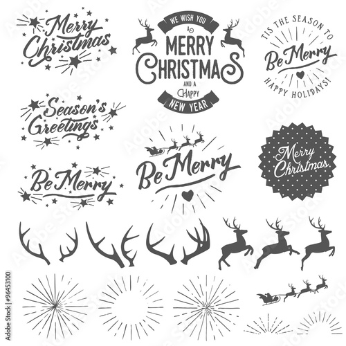Set of vintage Christmas and New Year photo overlays and design elements