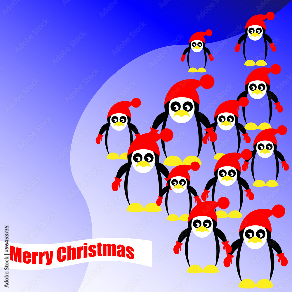 Naklejka premium Many christmas pinguins