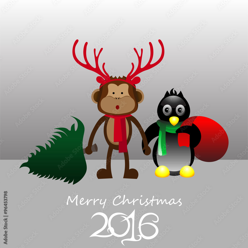 New year monkey and pinguin New year monkey and pinguin