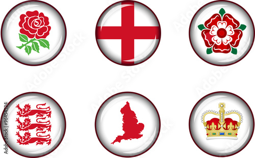 England Glossy Icon Set.
Set of vector graphic glossy buttons representing landmarks and symbols of England.