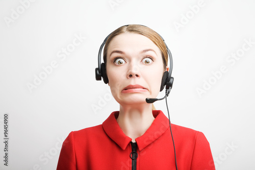 Obraz na plátne Humor, operator call center in shok