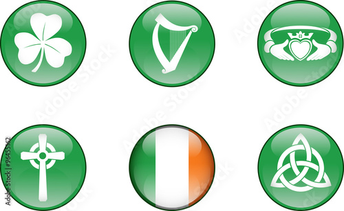 Ireland Glossy Icon Set.
Set of vector graphic glossy buttons representing symbols and landmarks of the Republic of Ireland. photo