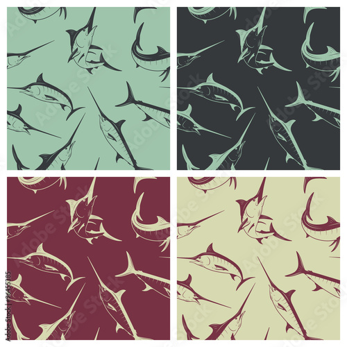 Seamless pattern with marlins. 