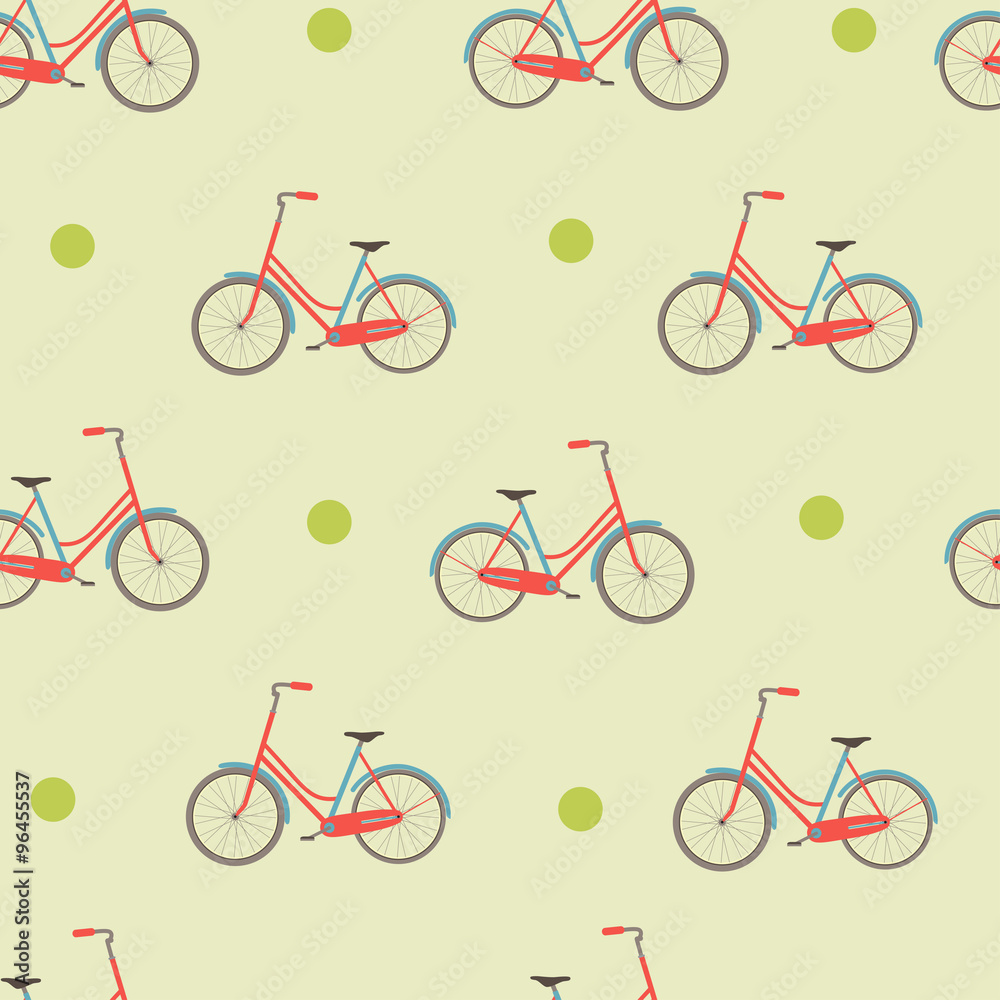 Obraz premium Vector seamless background. Flat vintage bikes.