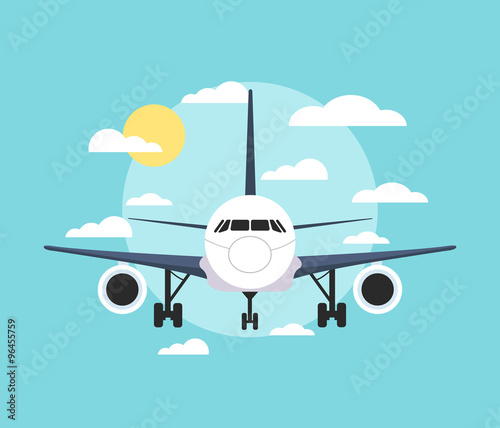 Banner with an airplane. Vector flat illustration