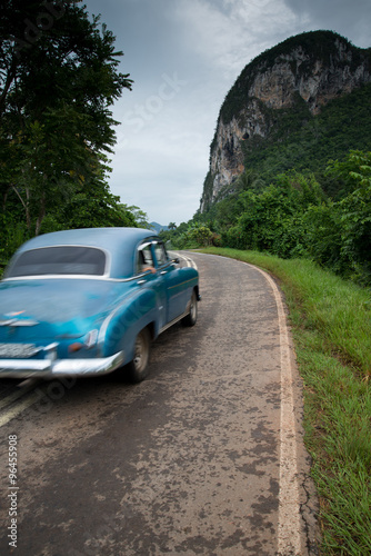 Old american car drive in Cuba rural village © marcin jucha