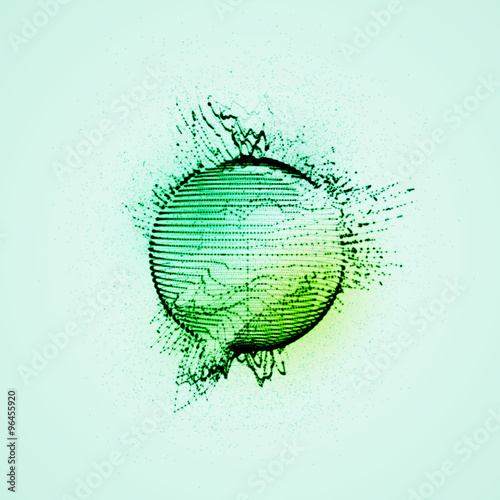 sphere of particles, wireframe and splashes