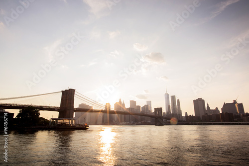 sunset on brooklyn bridge view from brooklyn, new-york city © ydumortier