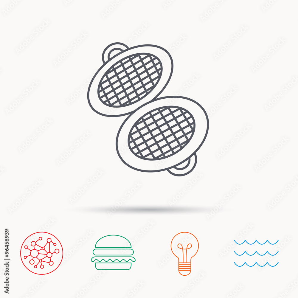 Waffle iron icon. Kitchen baking tool sign. Waffle iron icon. Kitchen baking tool sign.
