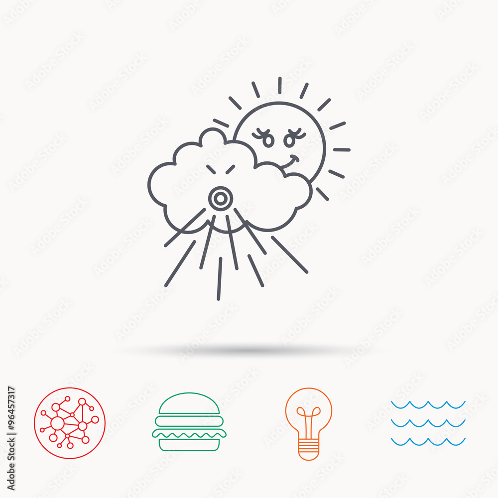 Wind icon. Cloud with sun and storm sign. Wind icon. Cloud with sun and storm sign.