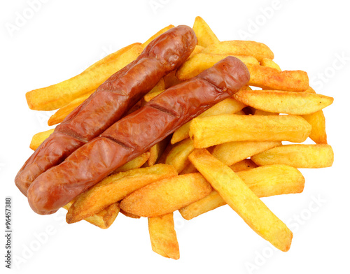 Schilderij op canvas Saveloy Sausages And Chips