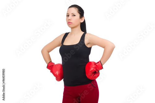 Woman boxer isolated on the white © Elnur