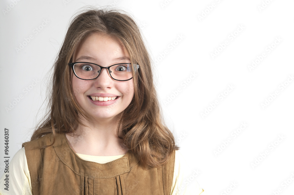 Portrait of pretty funny girl in glasses for vision..