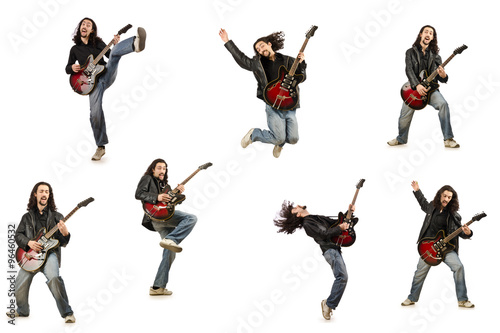 Funny guitar player isolated on white © Elnur