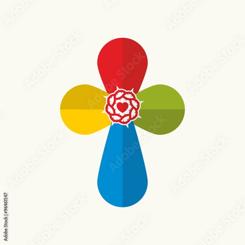 Colorful cross, heart and crown of thorns