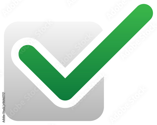 Green check mark over square. tick symbol, icon.