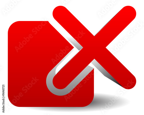 Red cross over square. Delete, remove, incorrect icon.