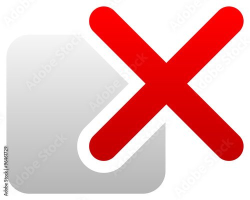Red cross over square. Delete, remove, incorrect icon.