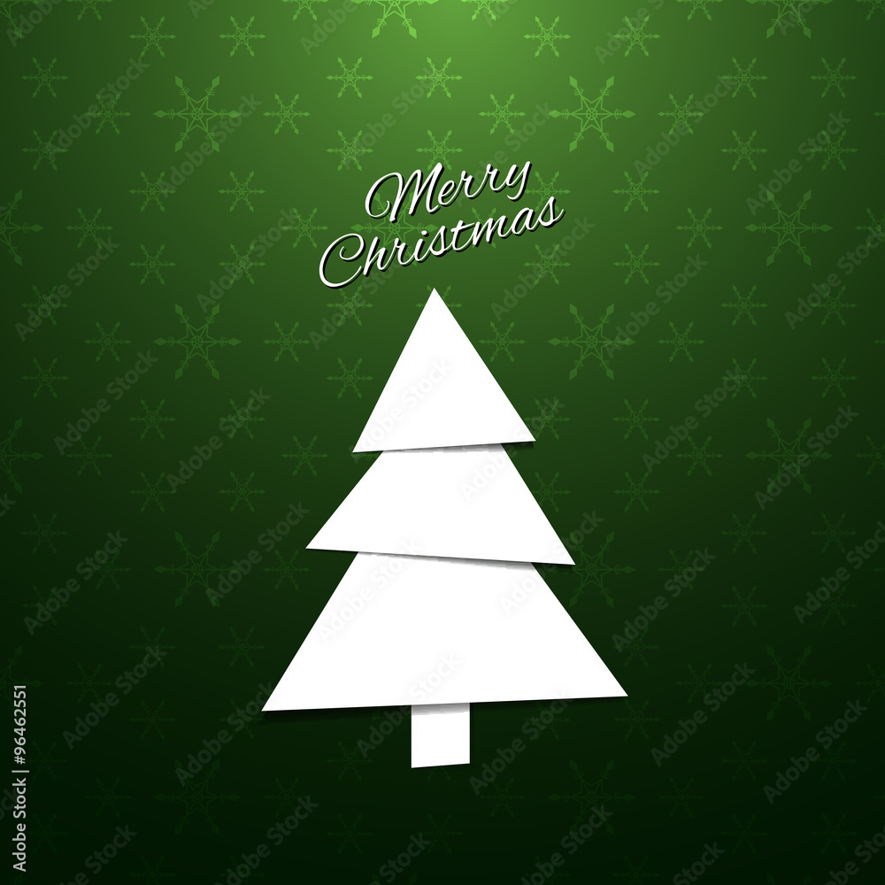 Paper Christmas Tree on a green background with snowflakes Paper Christmas Tree on a green background with snowflakes
