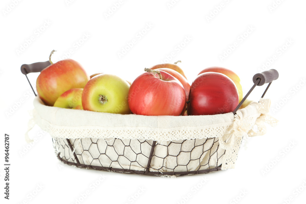 Fresh apples in basket isolated on a white Fresh apples in basket isolated on a white
