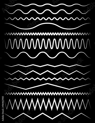 Set of wavy and zigzag lines on black