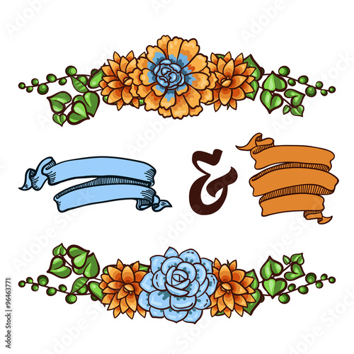 Vector  Decorative floral element of succulents