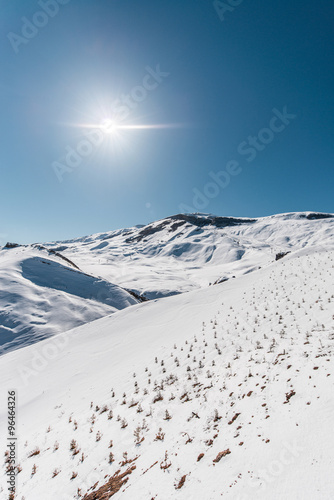 Winter mountains in Gusar region of Azerbaijan photo