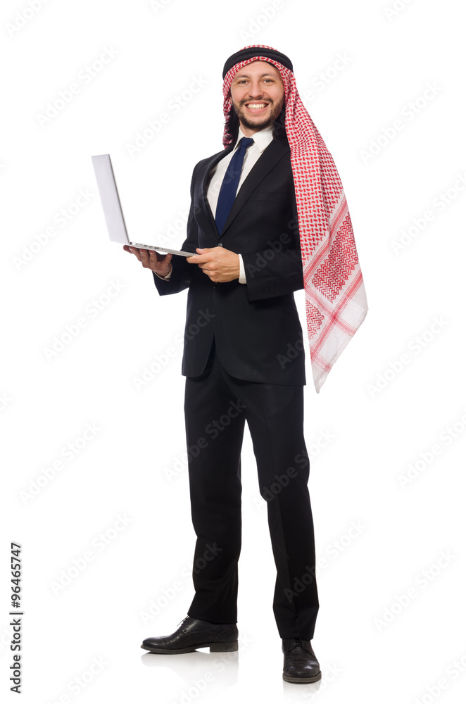 Arab businessman with computer on white Arab businessman with computer on white