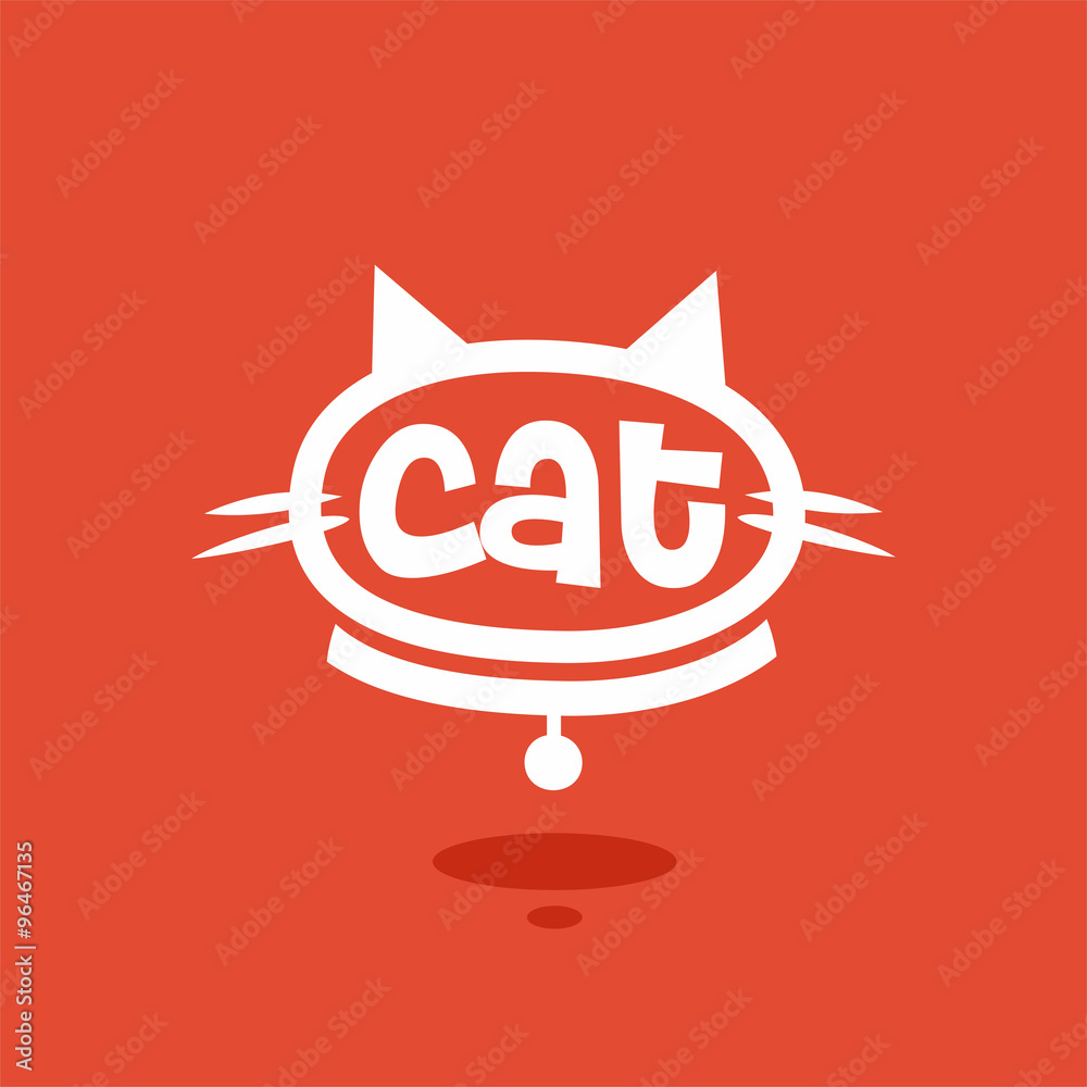 logo cat head with ears and whiskers and collar red Stock Vector