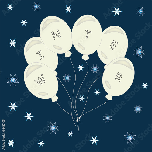 Winter balloons on a snowy blue background vector