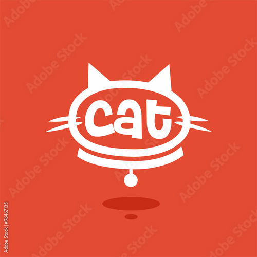 logo cat head with ears and whiskers and collar red