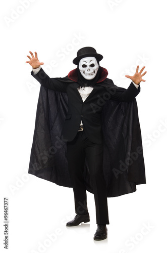 Man with scary mask isolated on white