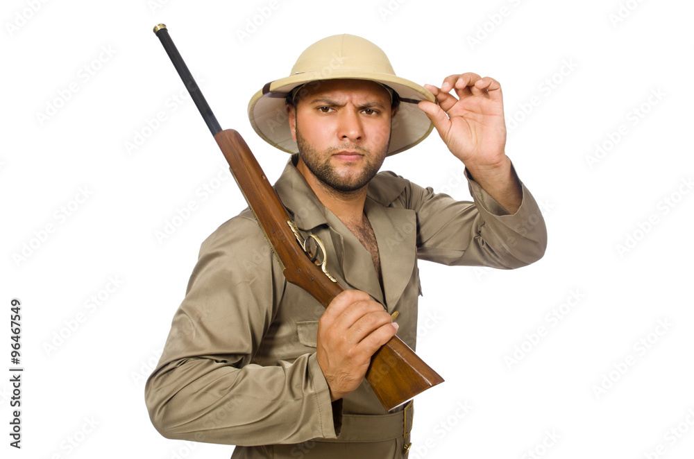 Safari hunter isolated on white Safari hunter isolated on white
