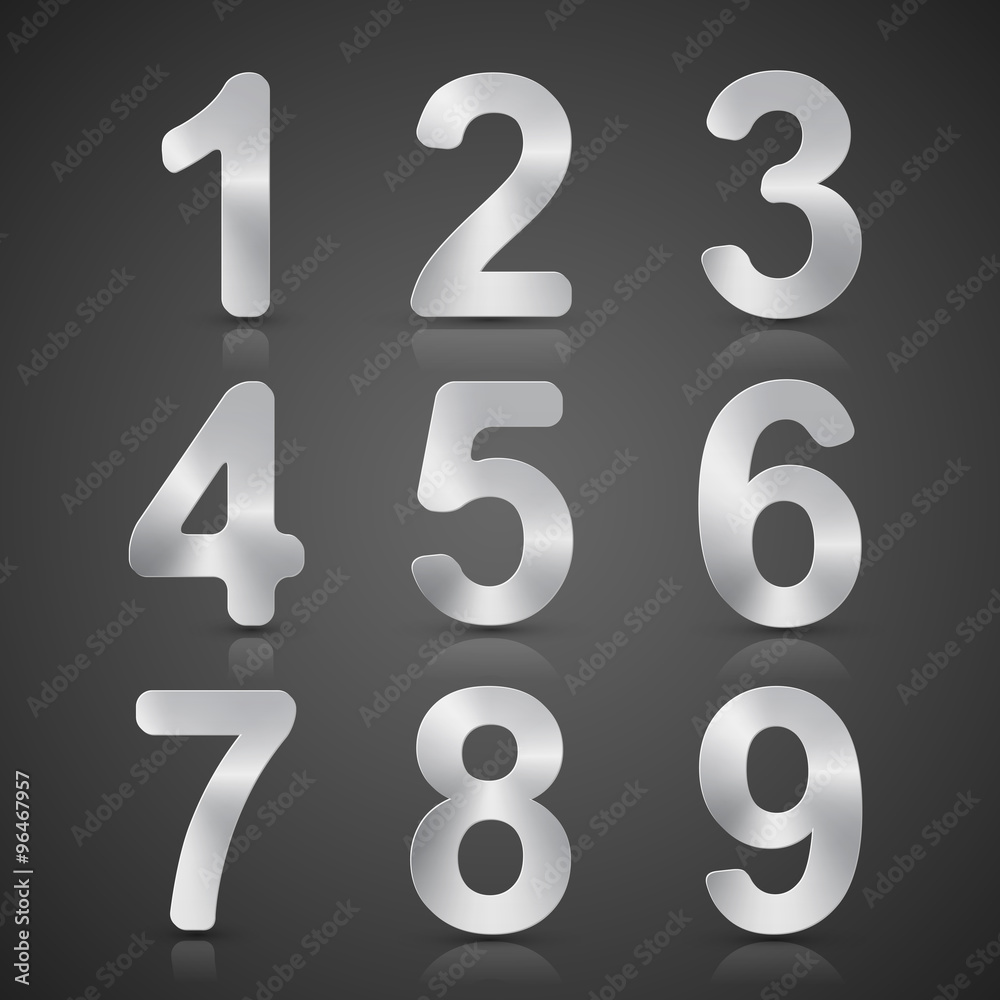 Vector Metallic Silver Number Set. Vector Metallic Silver Number Set.