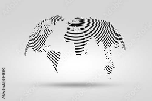 Black world map from thin line.