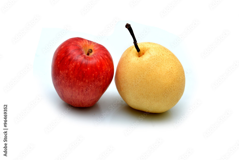Fresh Apple and Pear Isolated on white. Fresh Apple and Pear Isolated on white.