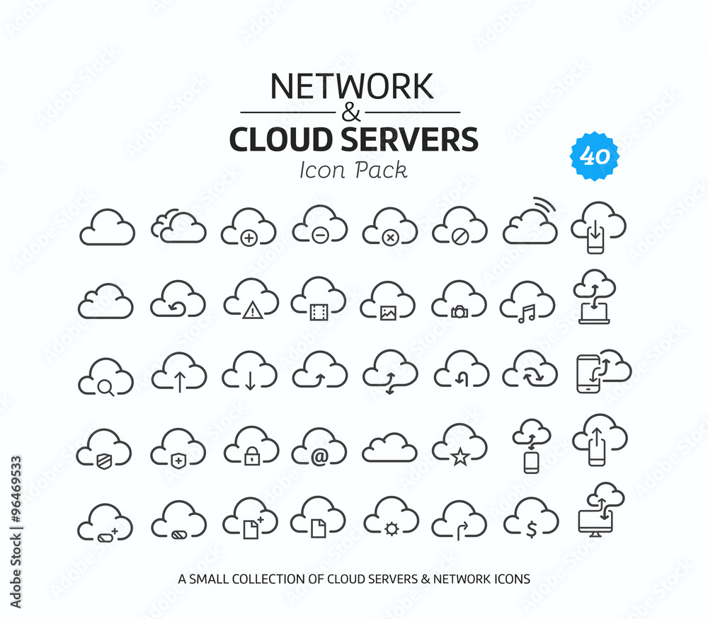 40 Vector line icon for wireless network and cloud servers - made in flat graphic style. Nice detail and easily identifiable. Ideal for clean design. 40 Vector line icon for wireless network and cloud servers - made in flat graphic style. Nice detail and easily identifiable. Ideal for clean design.