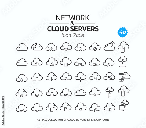 40 Vector line icon for wireless network and cloud servers - made in flat graphic style. Nice detail and easily identifiable. Ideal for clean design.