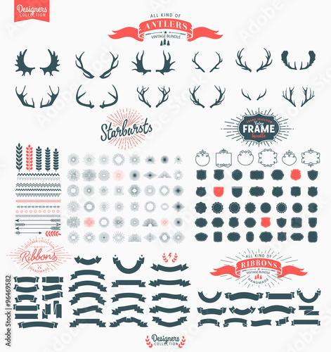 Designer Collection  Starbursts  label  ribbons  antlers - All you need for a vintage logo