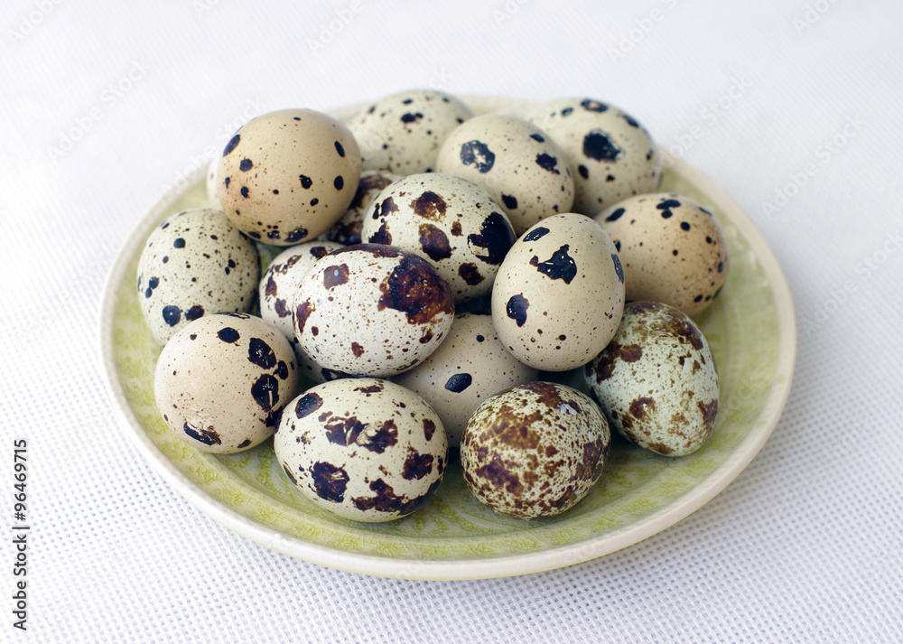 a plate with quail eggs