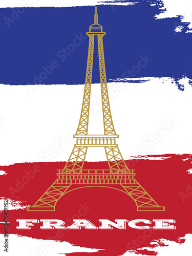World landmarks Paris France Eiffel tower with flag  Graphic template Linear design. Vector illustration