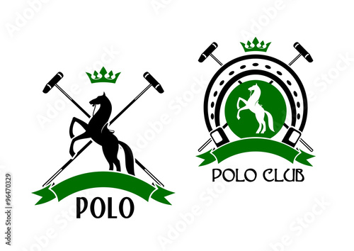 Polo club emblem with horse and sport items
