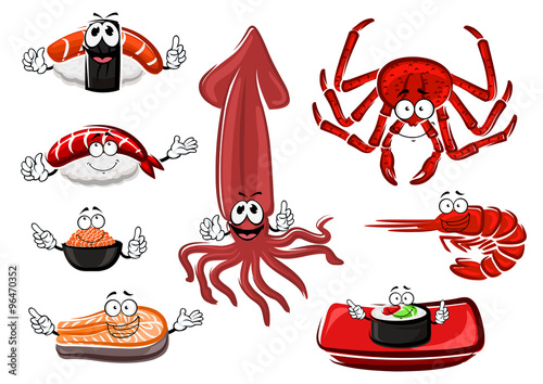 Fresh and tasty cartoon seafood