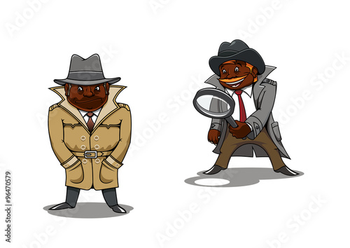 Cartoon detective and spy with magnifier