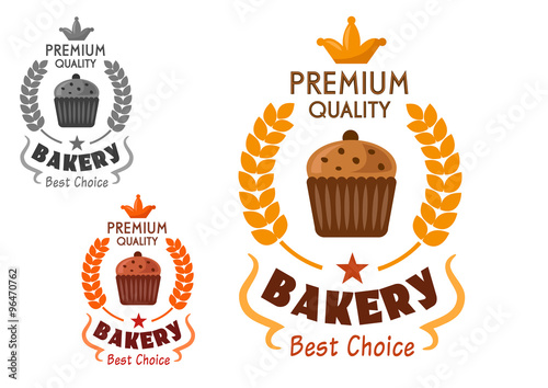Bakery emblem with cupcake and wheat