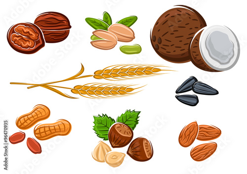 Nuts, sunflower seeds and wheat ears